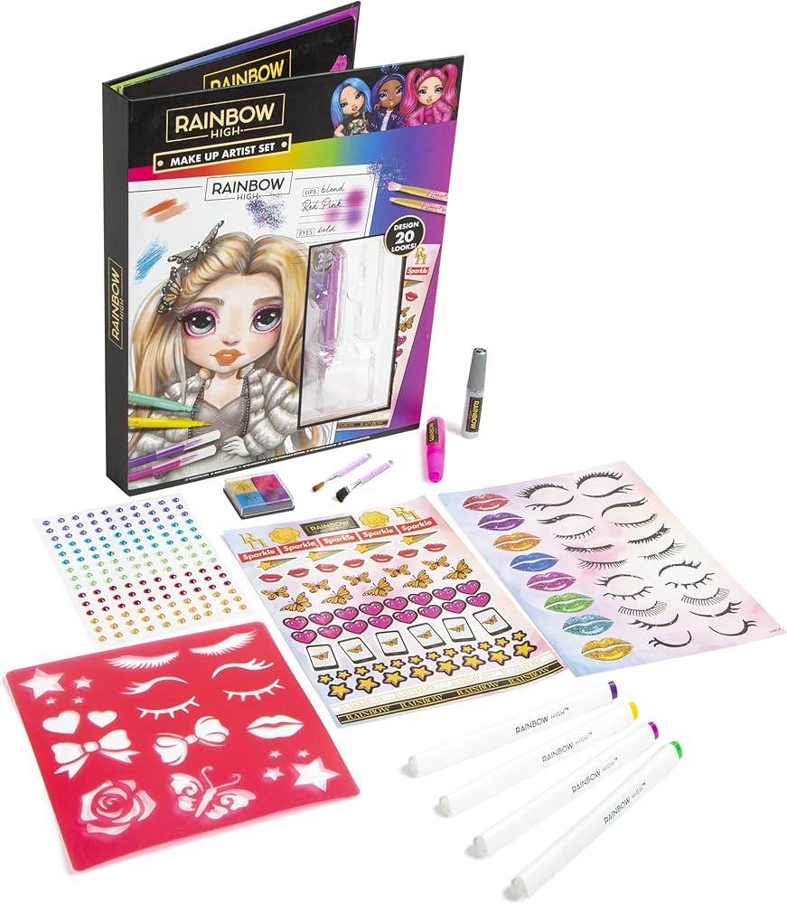 Rainbow High Makeup Artist Set With Gemstones Art Pad Stencils Sticker Sheets & More