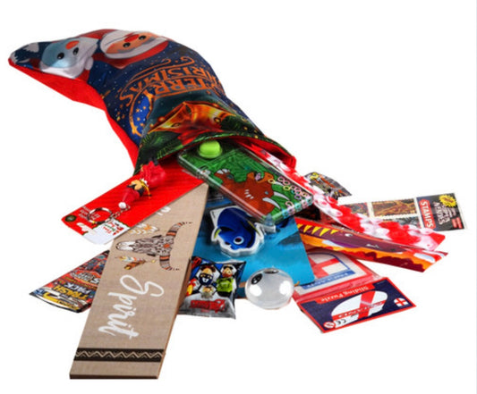 Boys Pre Filled Christmas Santa Stocking - With 12 Mystery Toys And Gifts