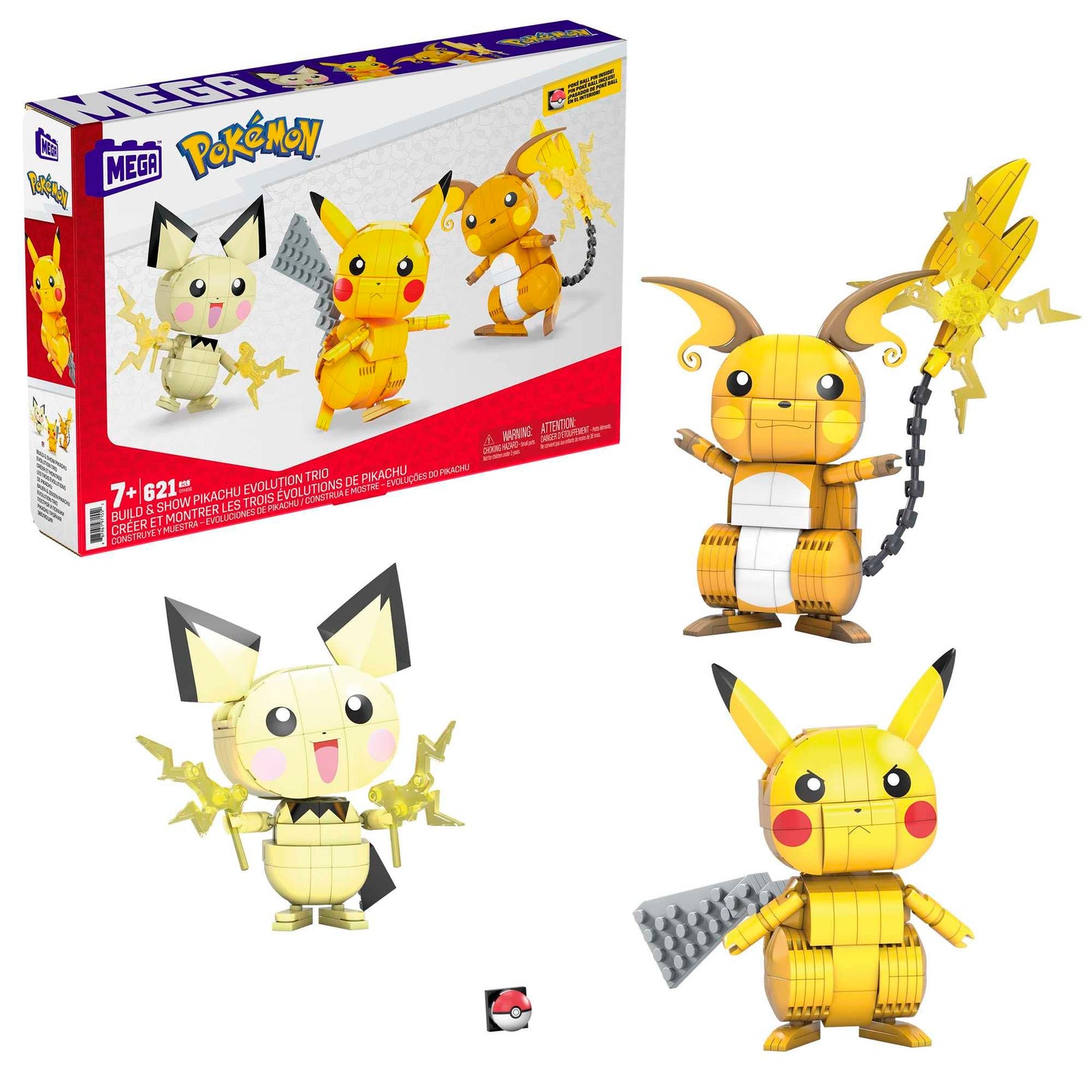 Mega Pokemon Figures Toy Building Set 4-Inch Pikachu Raichu And Pichu Trio