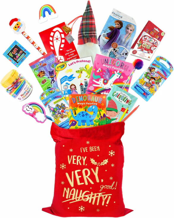 Pre-filled Christmas sacks filled with 18 mystery gifts