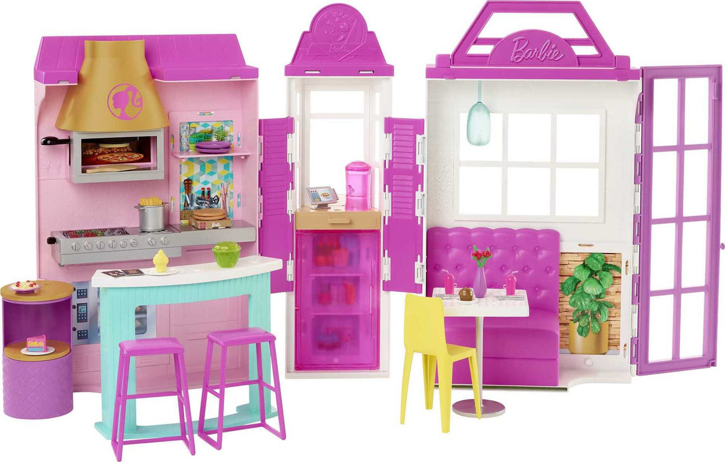 Barbie Cook 'N Grill Restaurant Playset & Barbie Doll 30+ Pieces Kitchen