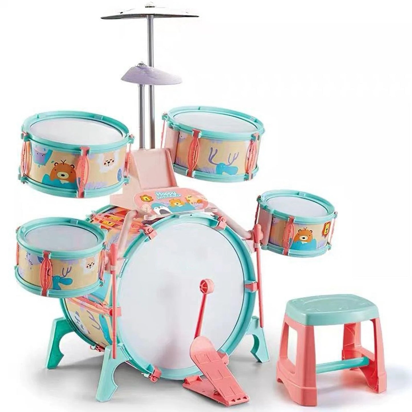 Pink and Green Multi functional Kids Jazz Drum Set